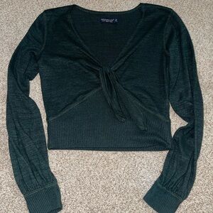 Abercrombie & Fitch Forest Green Tie-Front Long Sleeve Top